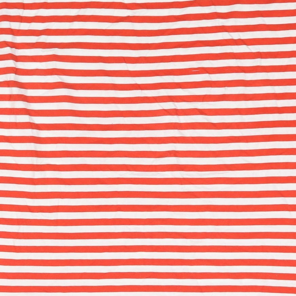 Marks and Spencer Womens Red Striped Cotton Basic T-Shirt Size 16 Round Neck