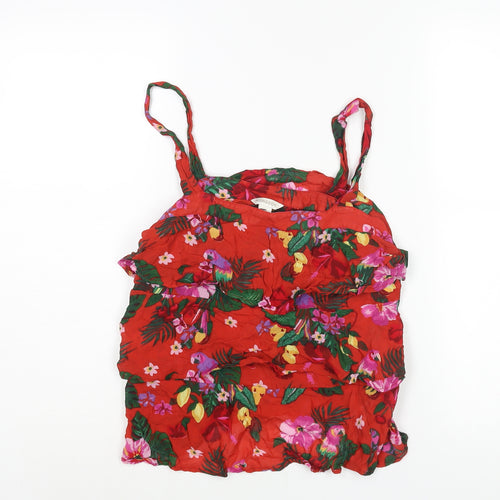 Monsoon Womens Red Floral Viscose Camisole Blouse Size 12 Scoop Neck - Layered Frill