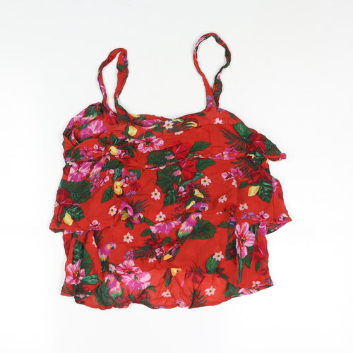 Monsoon Womens Red Floral Viscose Camisole Blouse Size 12 Scoop Neck - Layered Frill