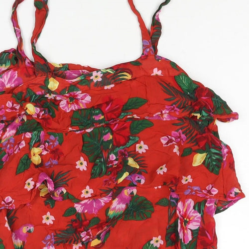 Monsoon Womens Red Floral Viscose Camisole Blouse Size 12 Scoop Neck - Layered Frill