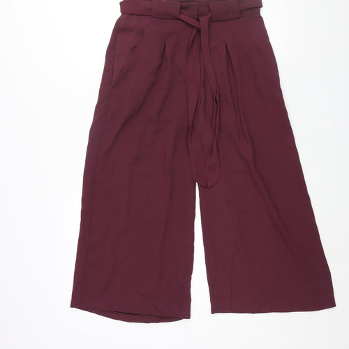 Miss Selfridge Womens Purple Polyester Cropped Trousers Size 12 L22 in Regular Zip - Belted