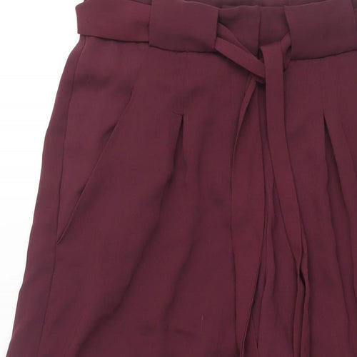 Miss Selfridge Womens Purple Polyester Cropped Trousers Size 12 L22 in Regular Zip - Belted