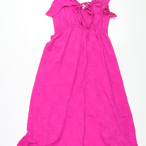 Topshop Womens Pink Polyester Wrap Dress Size 8 V-Neck Tie - Frill