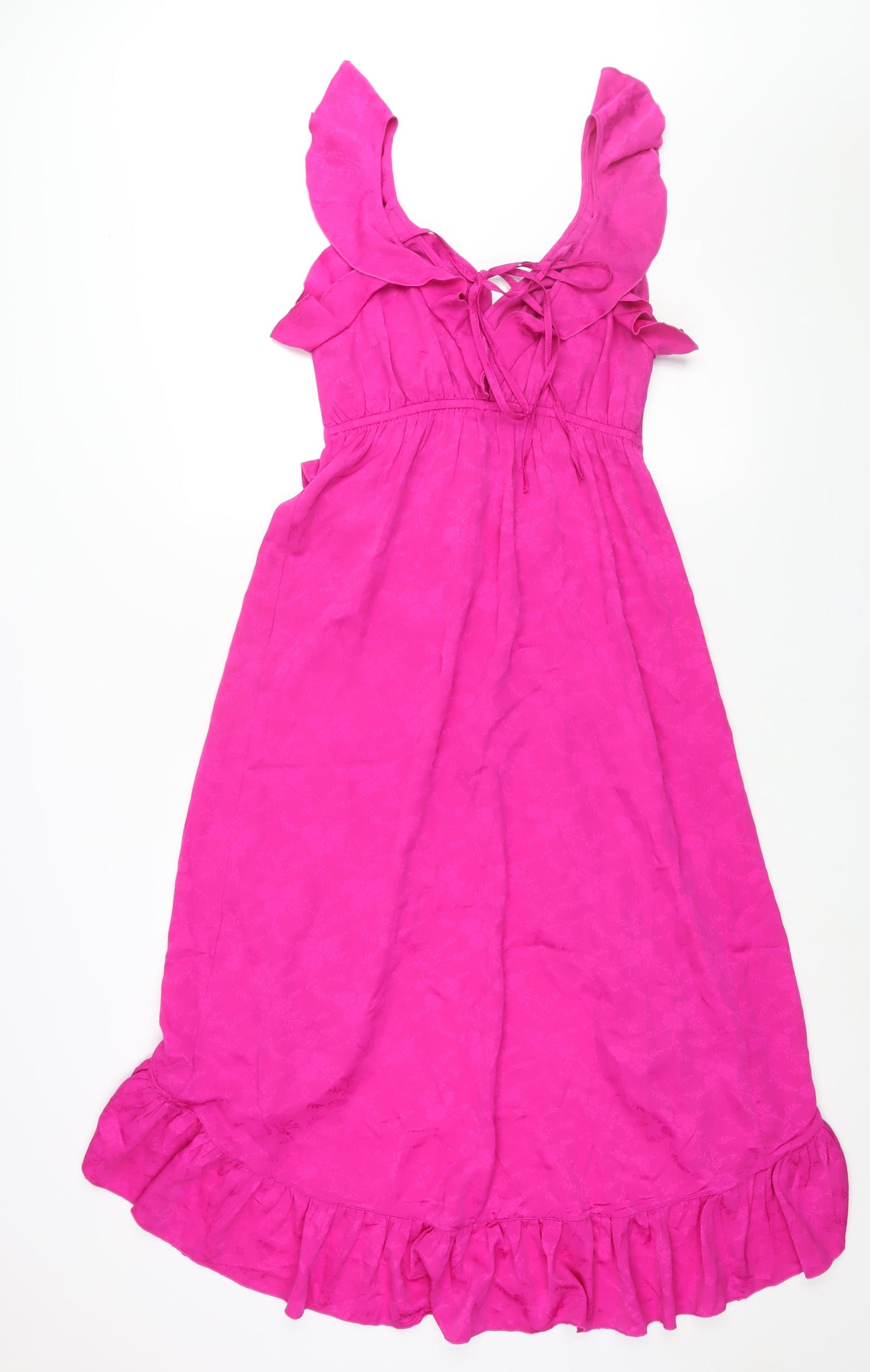 Topshop Womens Pink Polyester Wrap Dress Size 8 V-Neck Tie - Frill