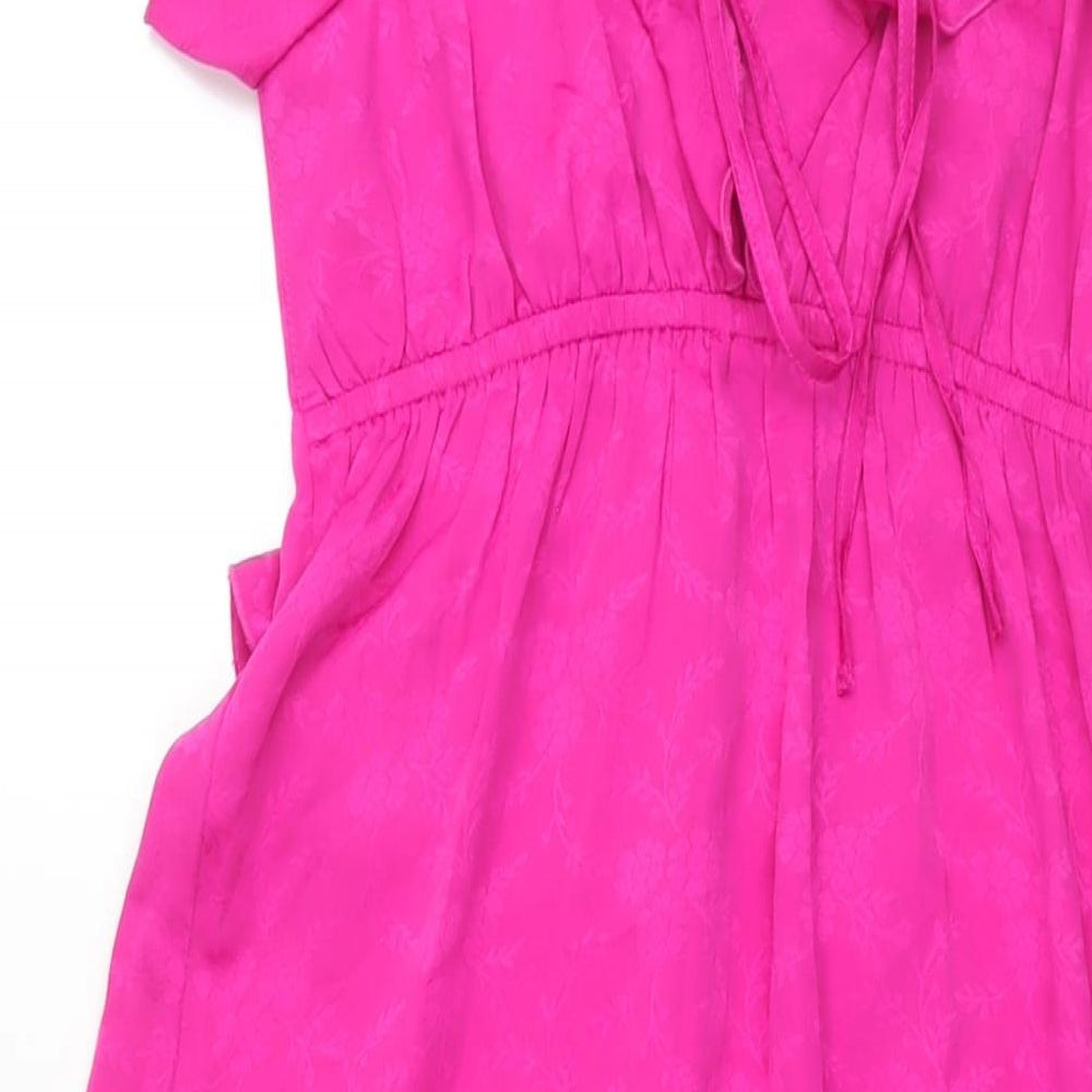 Topshop Womens Pink Polyester Wrap Dress Size 8 V-Neck Tie - Frill