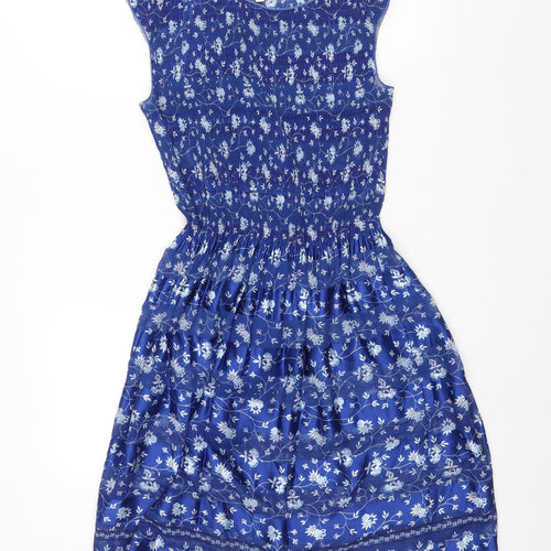 Max Studio Womens Blue Floral Polyester A-Line Size M Round Neck Pullover