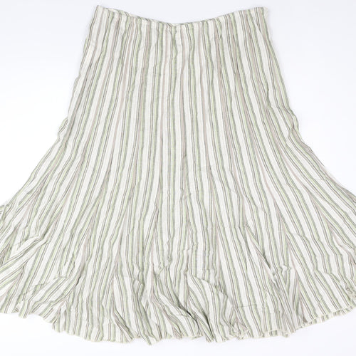 Per Una Womens Green Striped Linen Trumpet Skirt Size 16 Zip