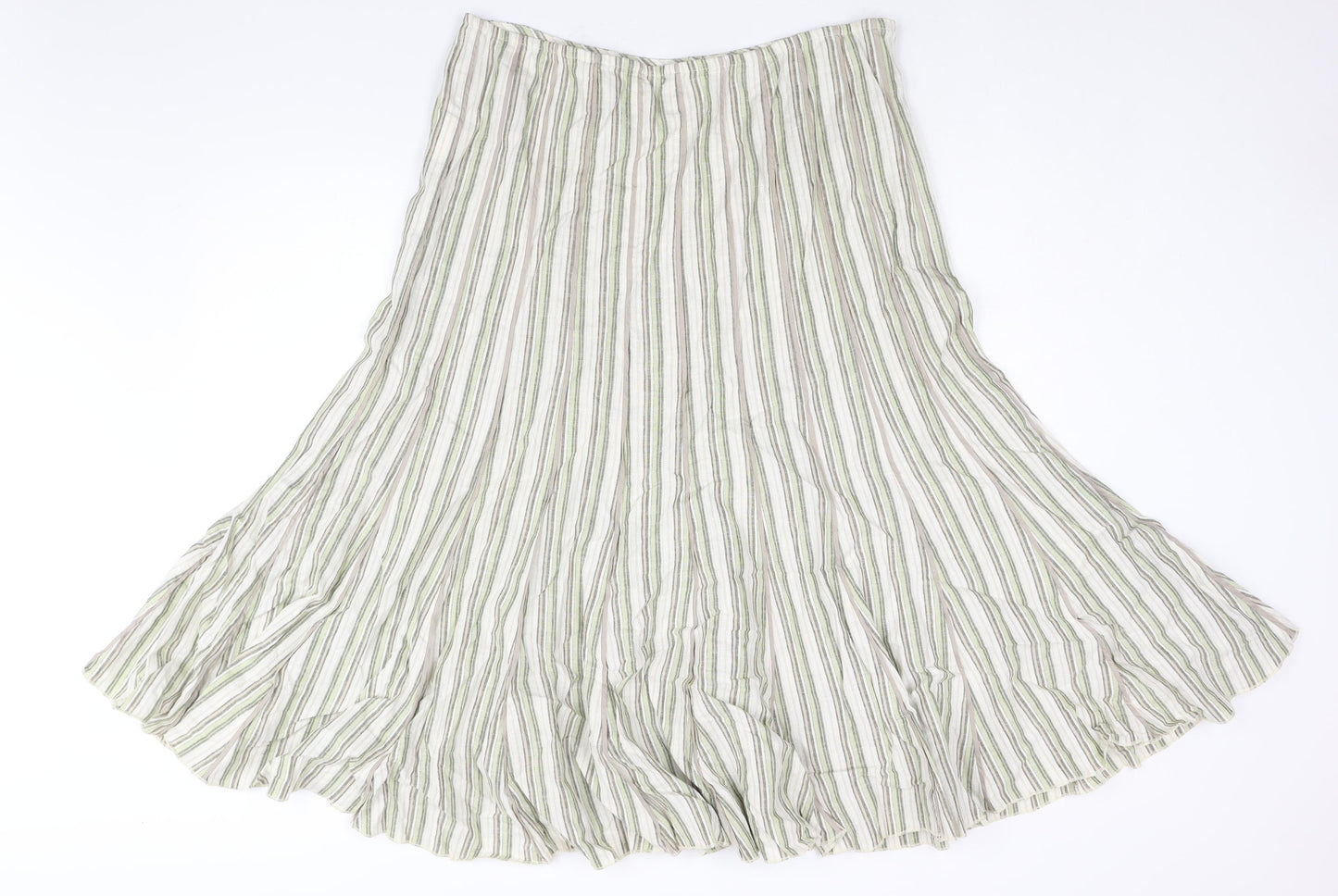 Per Una Womens Green Striped Linen Trumpet Skirt Size 16 Zip