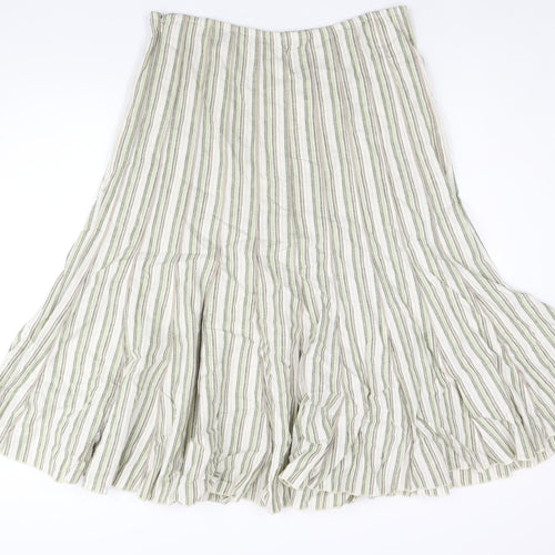 Per Una Womens Green Striped Linen Trumpet Skirt Size 16 Zip