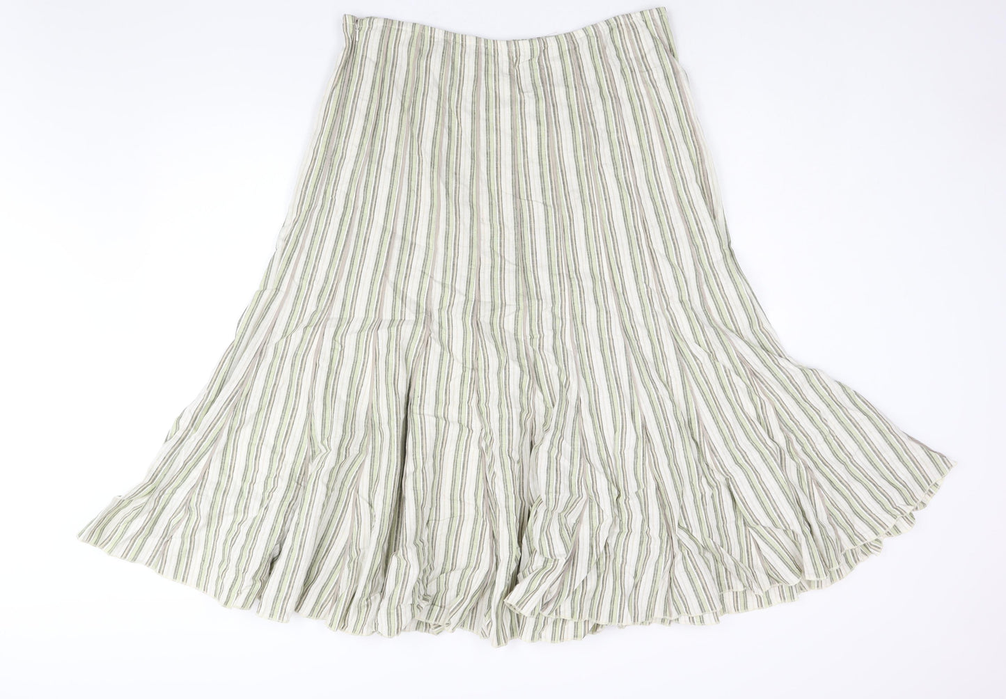 Per Una Womens Green Striped Linen Trumpet Skirt Size 16 Zip