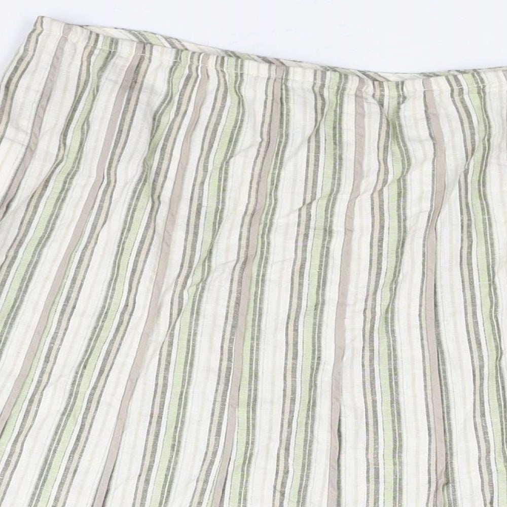 Per Una Womens Green Striped Linen Trumpet Skirt Size 16 Zip