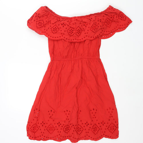 House Womens Red Cotton A-Line Size XS Boat Neck Pullover - Geometric Cut Out