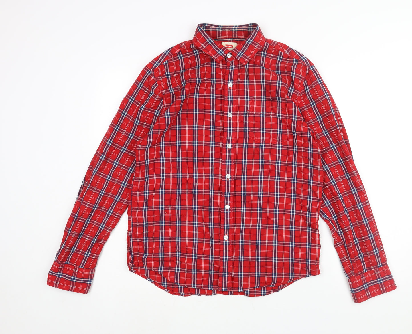 Levi's Mens Red Check Cotton Button-Up Size M Collared Button