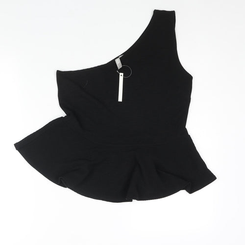ASOS Womens Black Polyester Basic Blouse Size 16 One Shoulder - Peplum