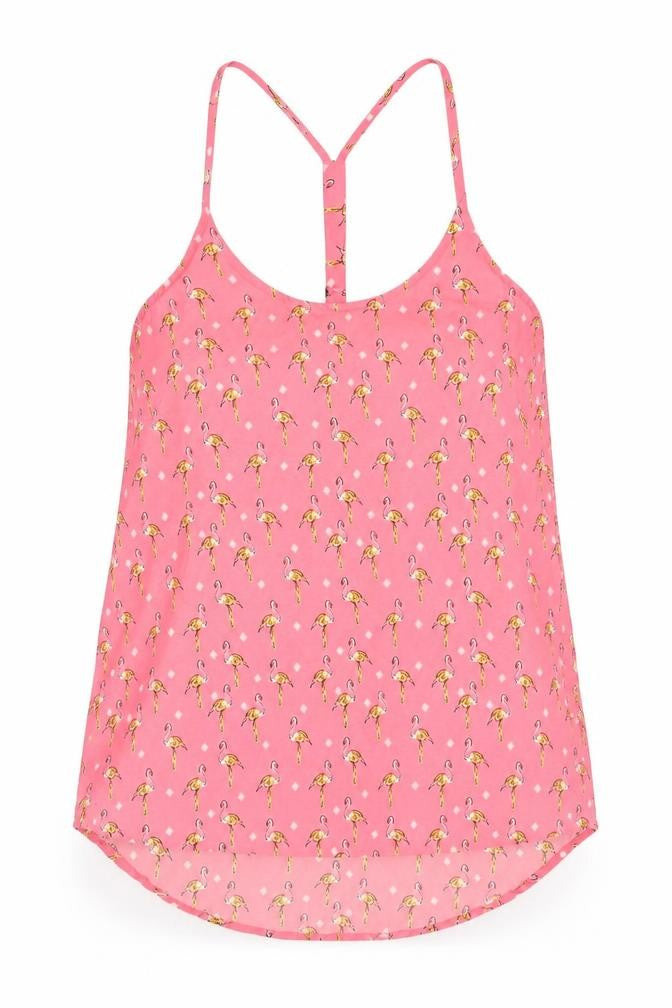Brave Soul Womens Pink Geometric Polyester Camisole Blouse Size S Scoop Neck - Flamingo Print