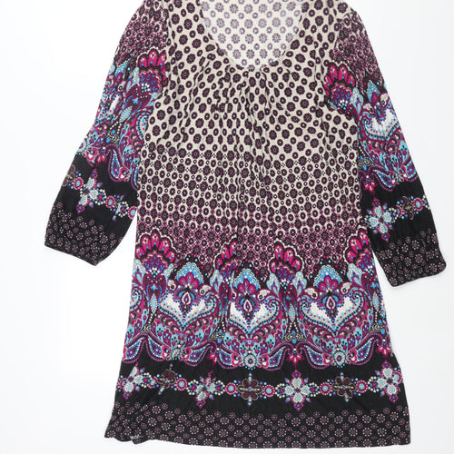 Phase Eight Womens Multicoloured Geometric Viscose Shift Size 12 Scoop Neck Pullover