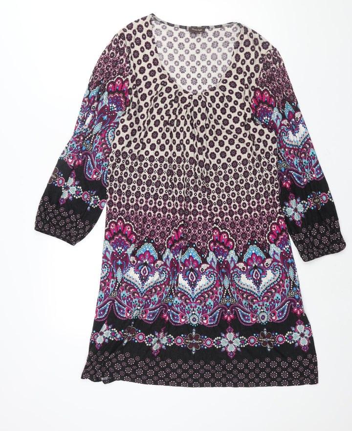Phase Eight Womens Multicoloured Geometric Viscose Shift Size 12 Scoop Neck Pullover