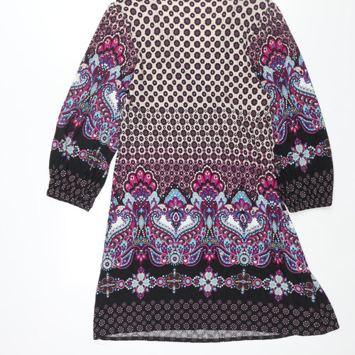 Phase Eight Womens Multicoloured Geometric Viscose Shift Size 12 Scoop Neck Pullover