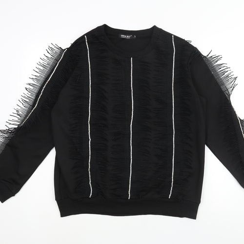 Urban Mist Womens Black Polyester Pullover Sweatshirt Size XL Pullover - Tassle Rhinestone Detail