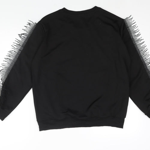 Urban Mist Womens Black Polyester Pullover Sweatshirt Size XL Pullover - Tassle Rhinestone Detail