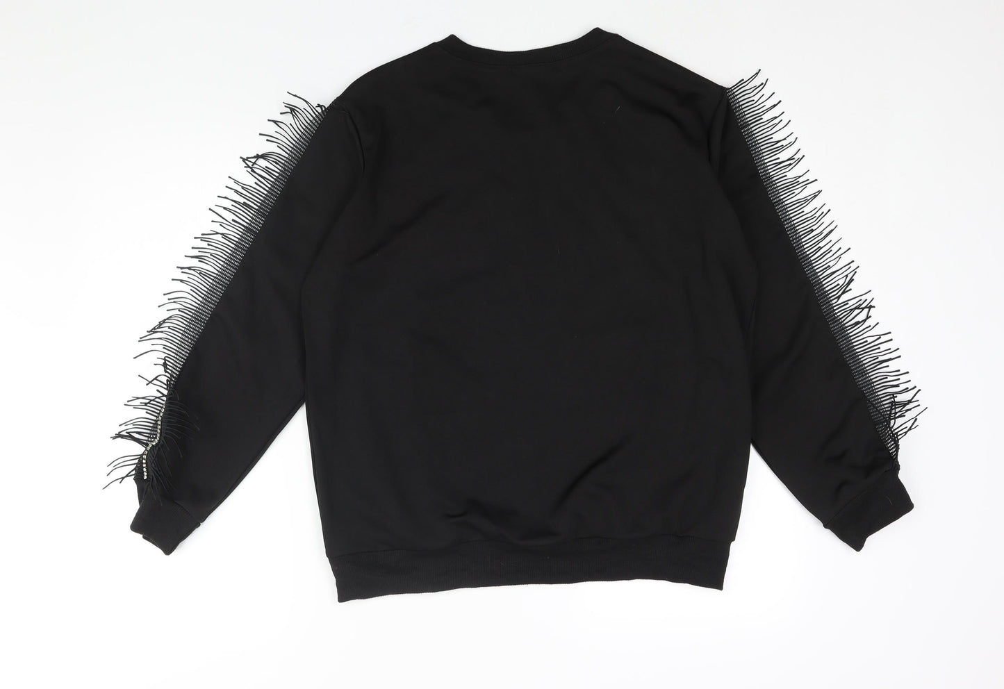 Urban Mist Womens Black Polyester Pullover Sweatshirt Size XL Pullover - Tassle Rhinestone Detail