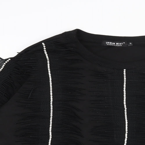 Urban Mist Womens Black Polyester Pullover Sweatshirt Size XL Pullover - Tassle Rhinestone Detail