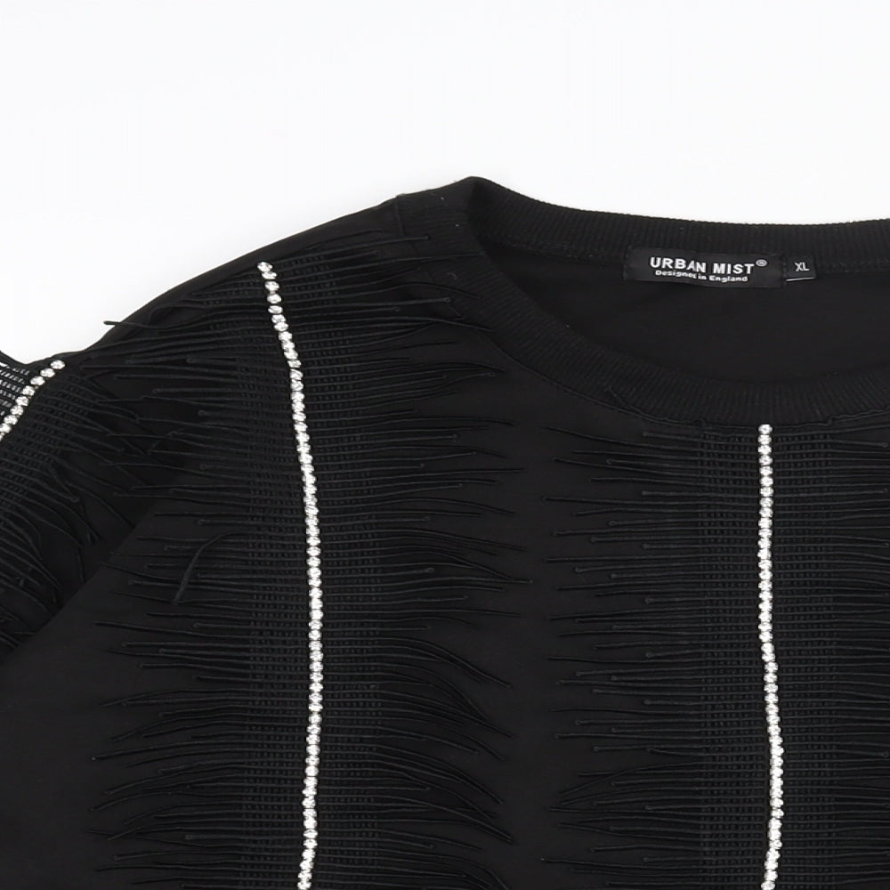 Urban Mist Womens Black Polyester Pullover Sweatshirt Size XL Pullover - Tassle Rhinestone Detail
