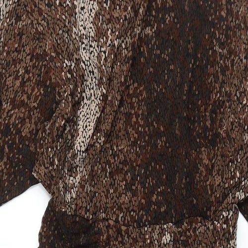 H&M Womens Brown Geometric Polyester Maxi Size M Mock Neck Button - Rouched Detail