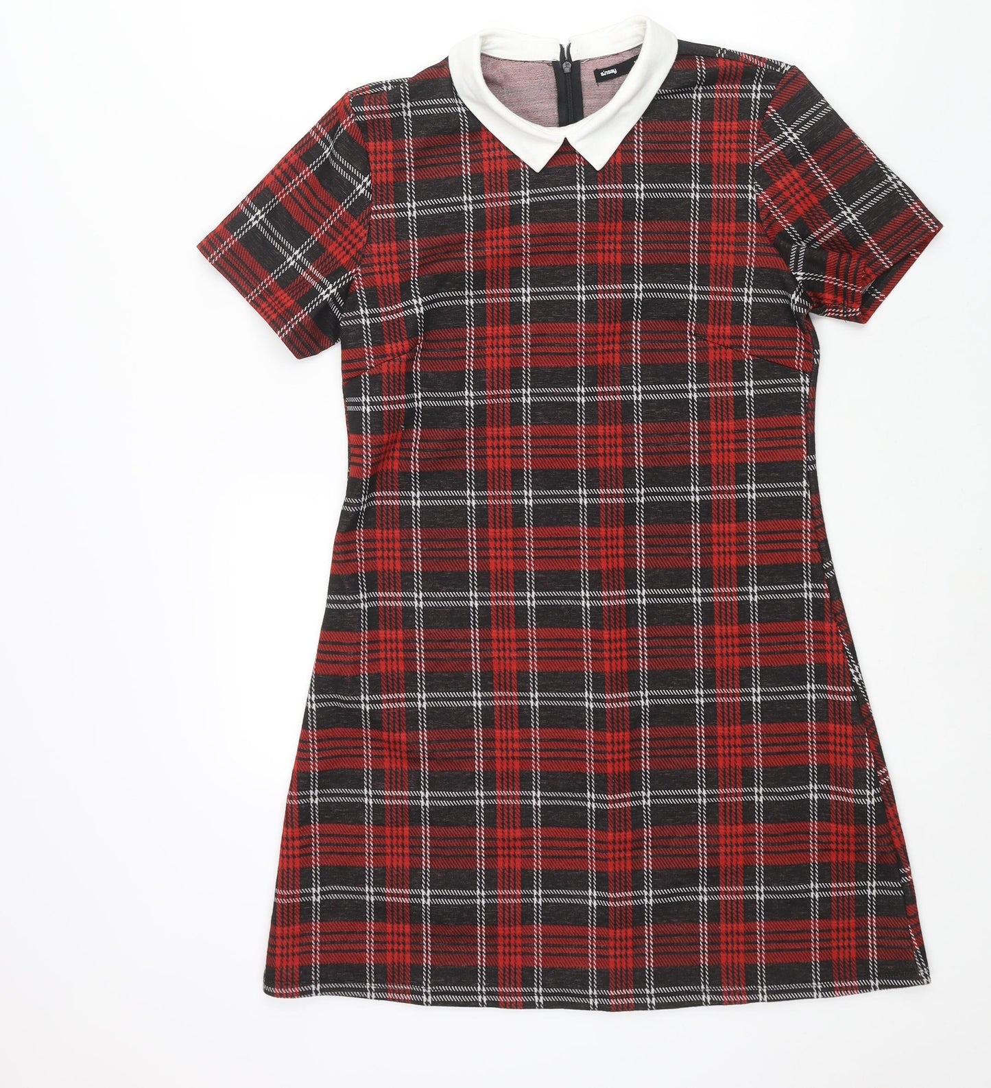 Sinsay Womens Red Check Polyester A-Line Size L Collared Zip