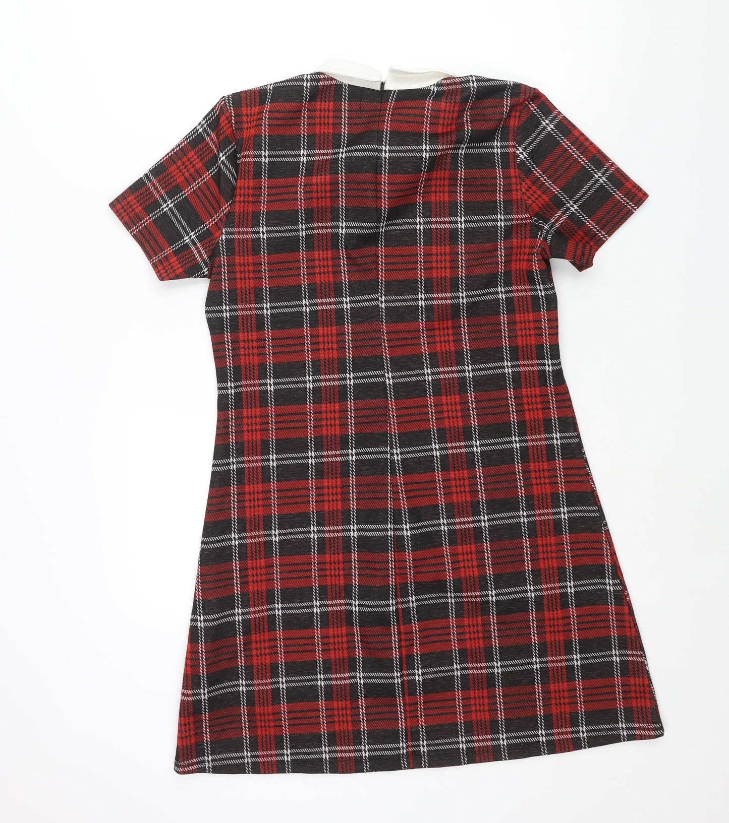 Sinsay Womens Red Check Polyester A-Line Size L Collared Zip