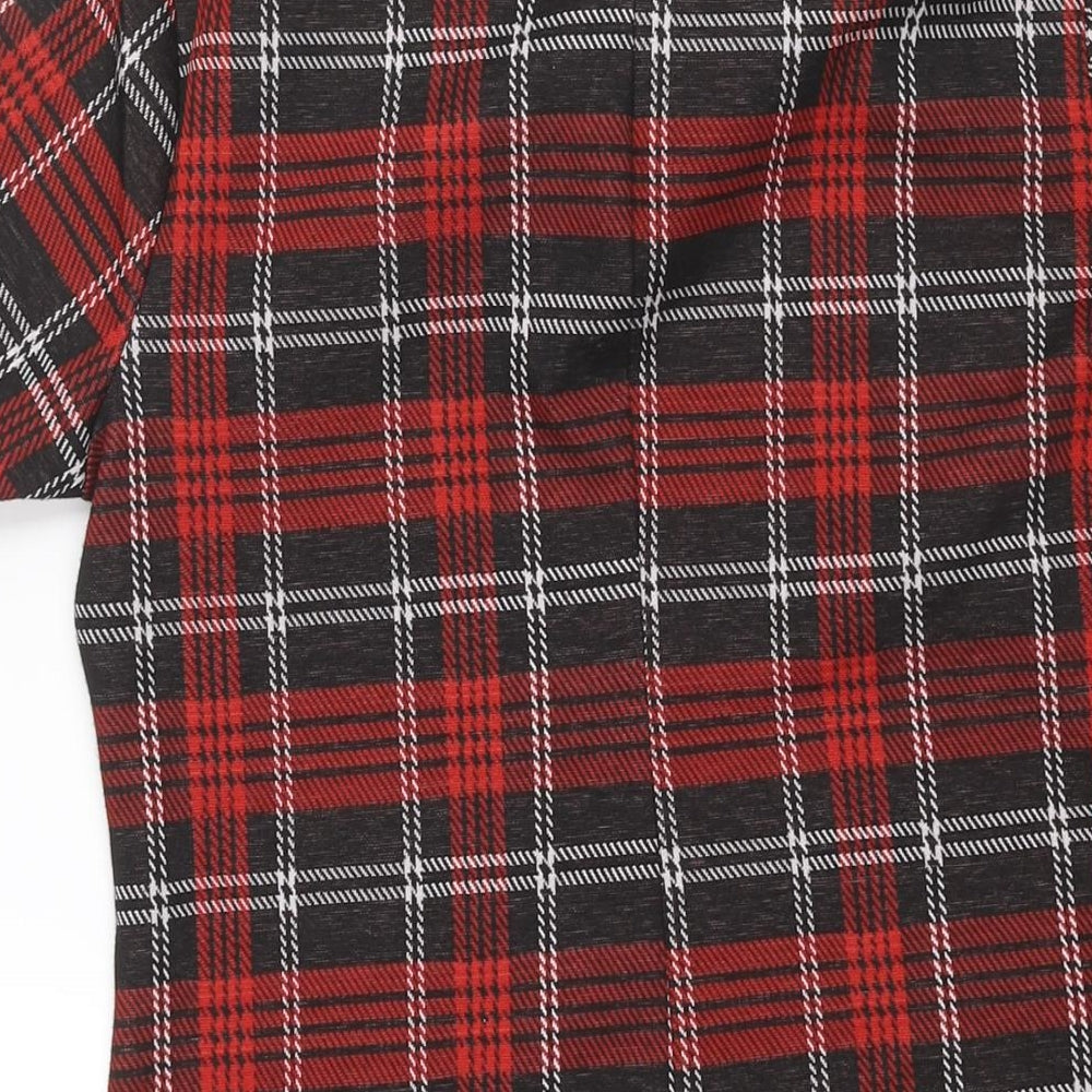 Sinsay Womens Red Check Polyester A-Line Size L Collared Zip