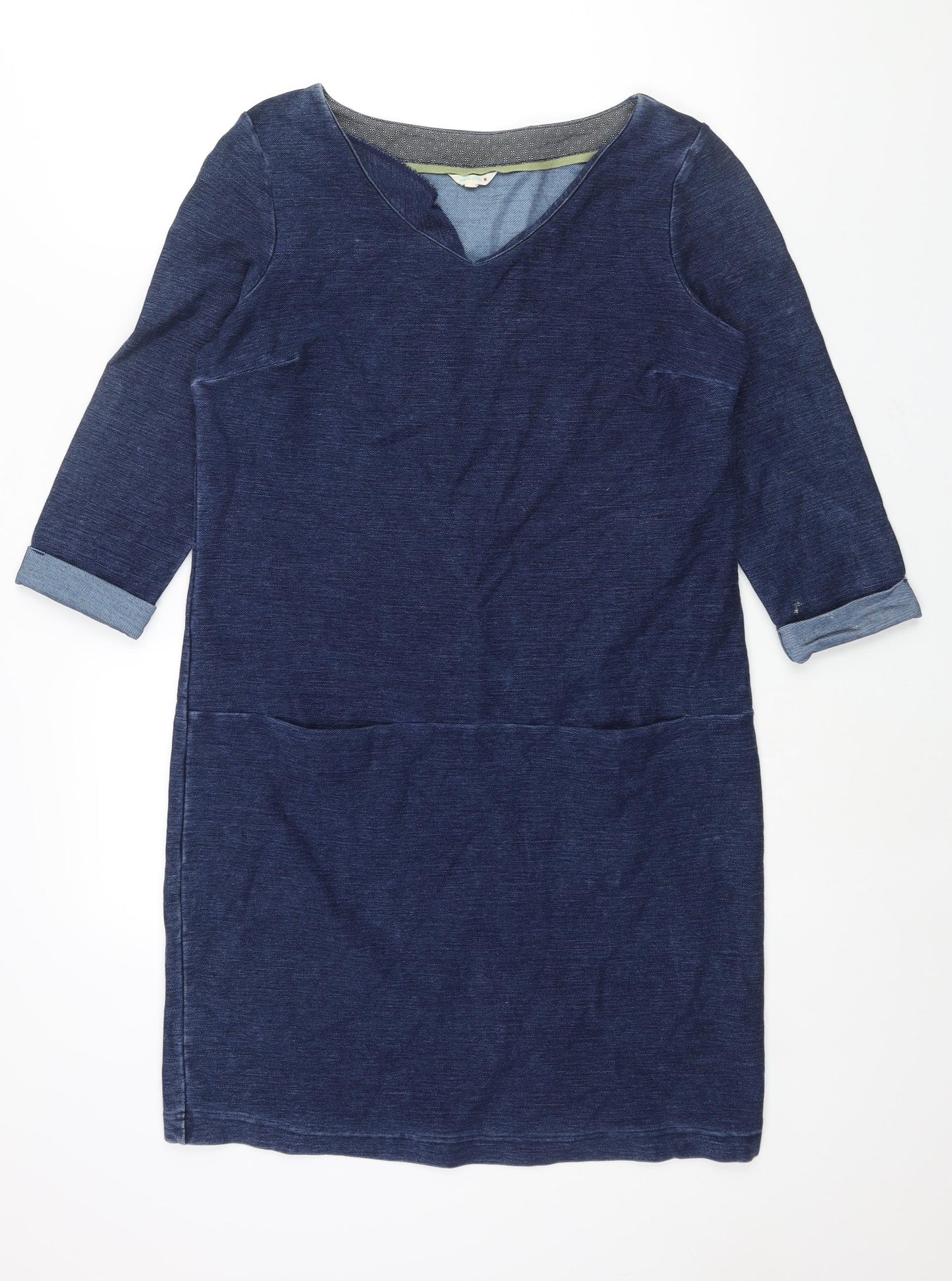 White Stuff Womens Blue Cotton Sheath Size 12 V-Neck Pullover