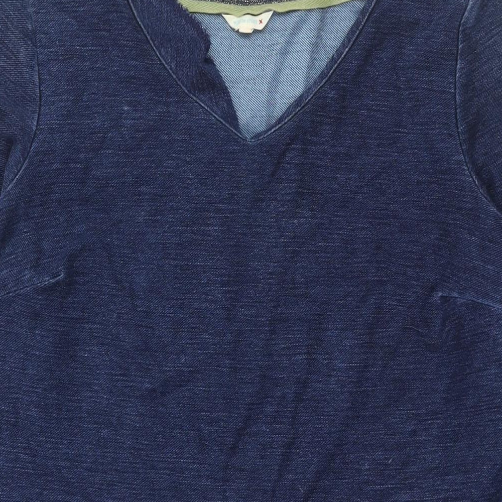 White Stuff Womens Blue Cotton Sheath Size 12 V-Neck Pullover