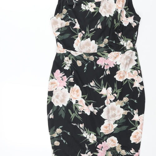 Dorothy Perkins Womens Multicoloured Floral Polyester Pencil Dress Size 12 Mock Neck Zip