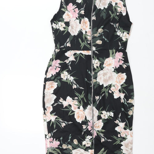 Dorothy Perkins Womens Multicoloured Floral Polyester Pencil Dress Size 12 Mock Neck Zip