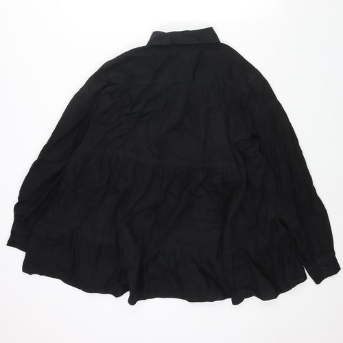 Topshop Womens Black Cotton Basic Button-Up Size 16 Collared - Smocked