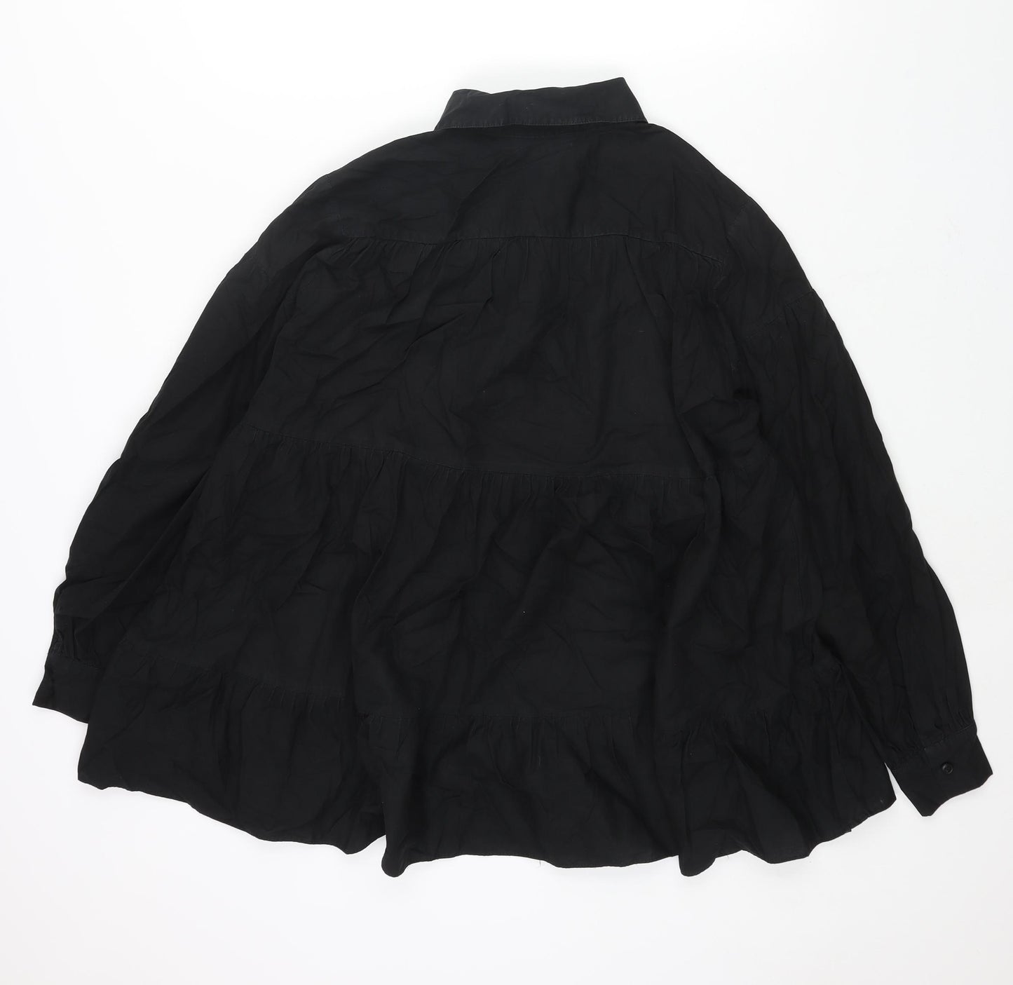 Topshop Womens Black Cotton Basic Button-Up Size 16 Collared - Smocked