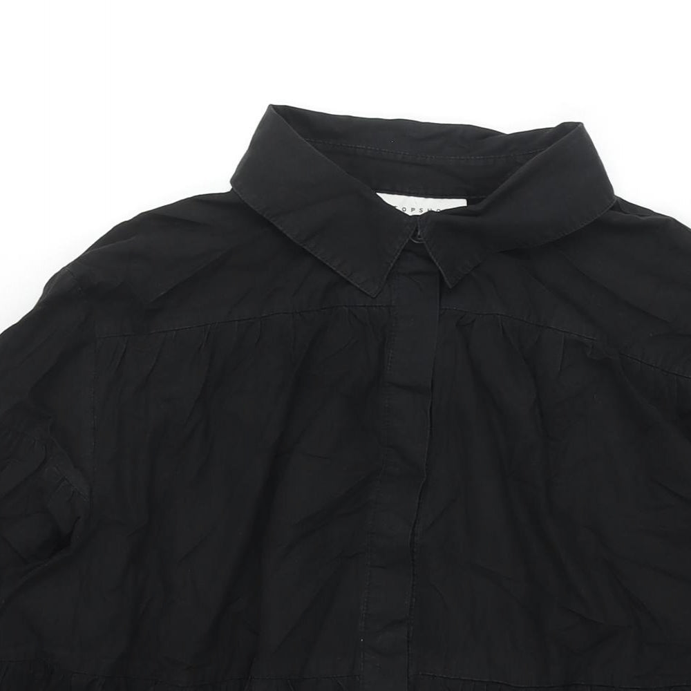 Topshop Womens Black Cotton Basic Button-Up Size 16 Collared - Smocked