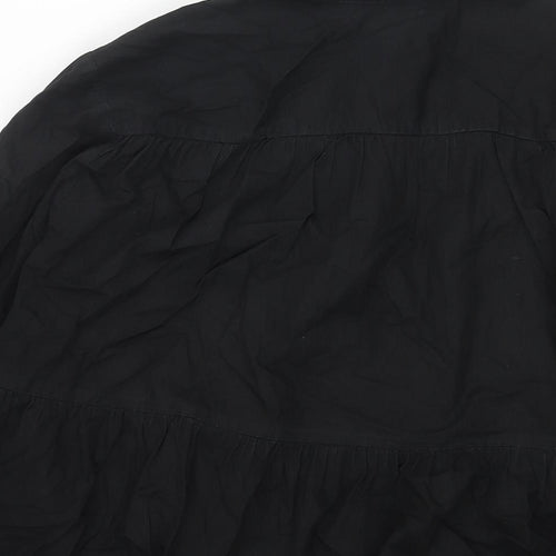Topshop Womens Black Cotton Basic Button-Up Size 16 Collared - Smocked