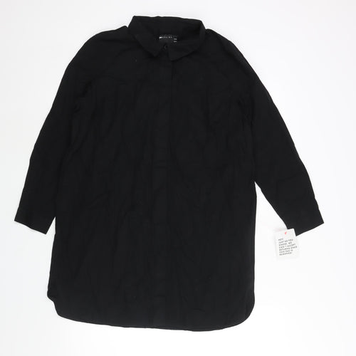 ASOS Womens Black Cotton Shirt Dress Size 12 Collared Button