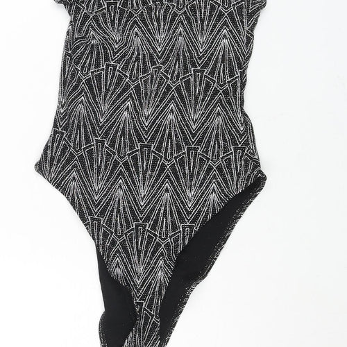 Divided by H&M Womens Silver Geometric Polyamide Bodysuit One-Piece Size XS Snap