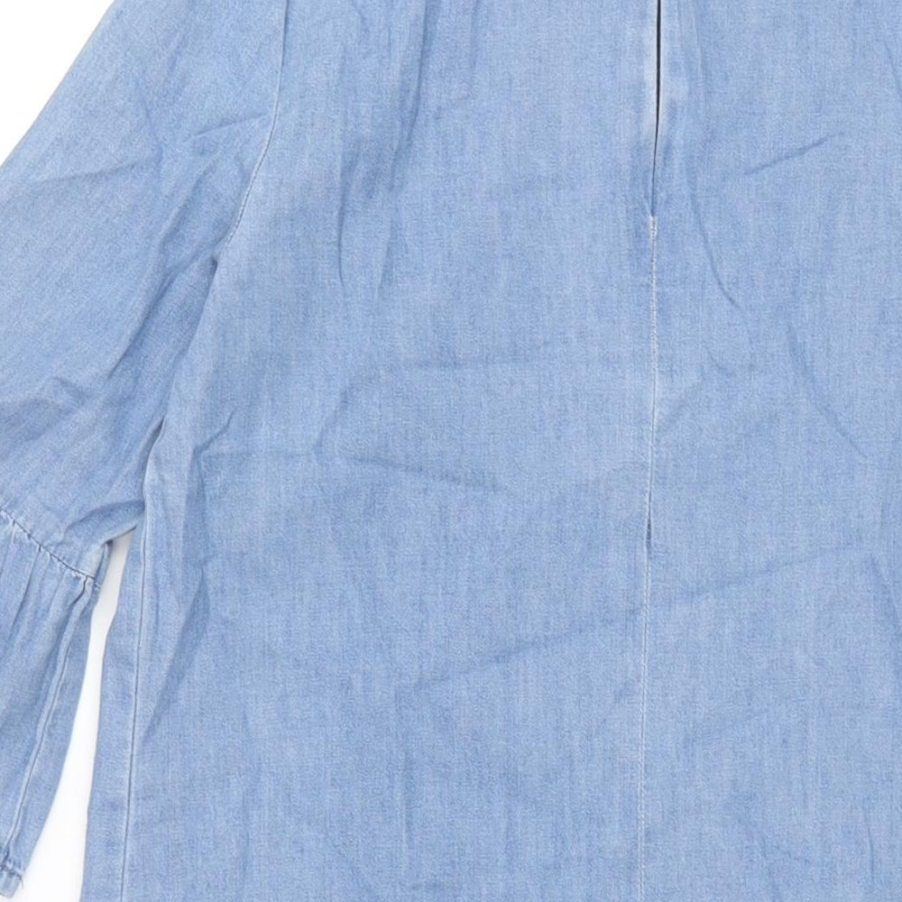 Dorothy Perkins Womens Blue Cotton Shift Size 12 Round Neck Zip - Bell Sleeve