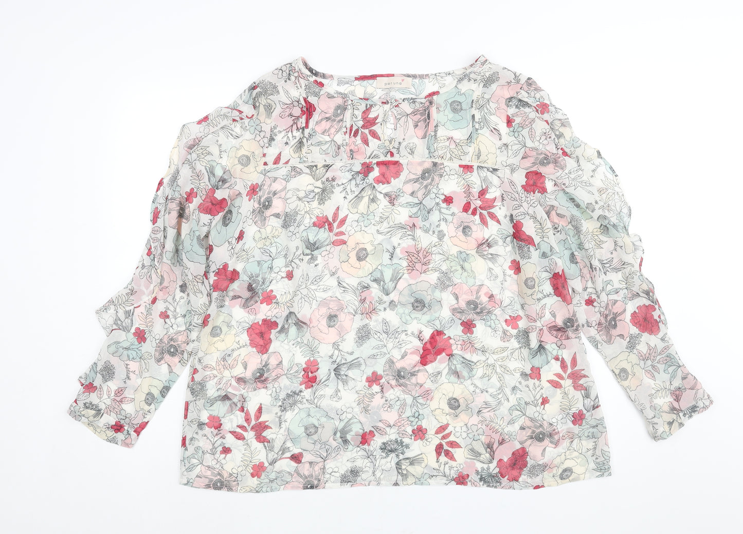 Per Una Womens Multicoloured Floral Polyester Basic Blouse Size 22 Round Neck - Semi Sheer