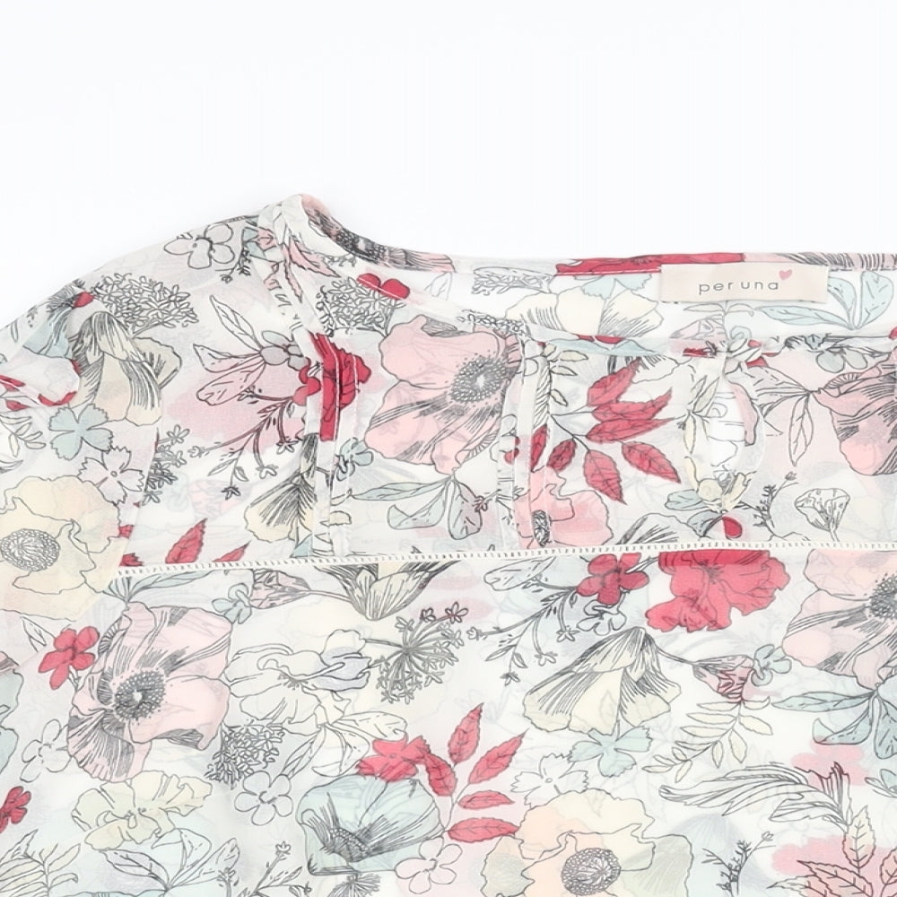 Per Una Womens Multicoloured Floral Polyester Basic Blouse Size 22 Round Neck - Semi Sheer