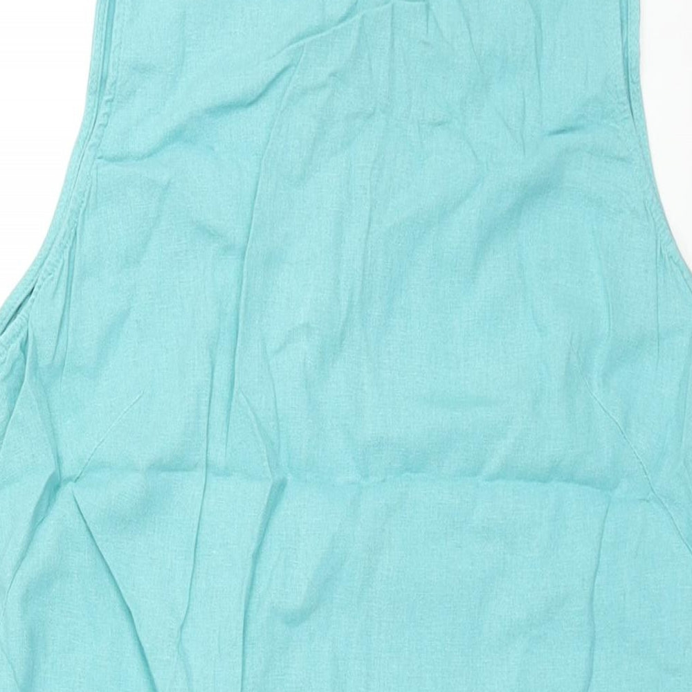 Marks and Spencer Womens Blue Linen Shift Size 14 Round Neck Button