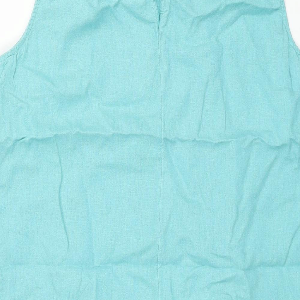 Marks and Spencer Womens Blue Linen Shift Size 14 Round Neck Button