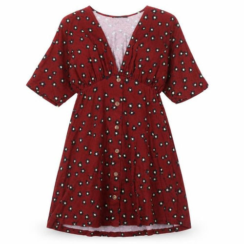 ASOS Womens Red Geometric Cotton A-Line Size 8 V-Neck Pullover - Button Detail Floral Print