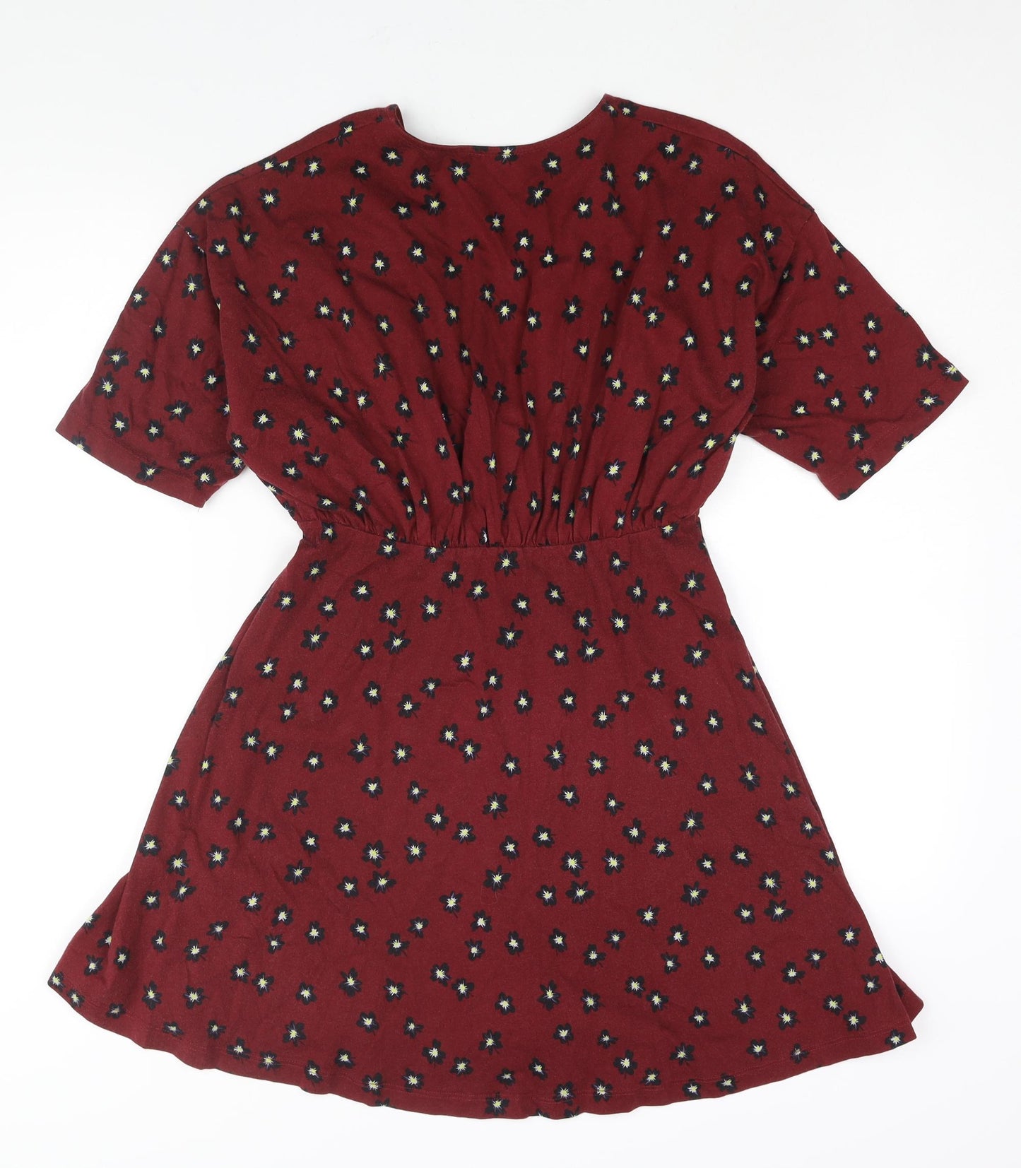 ASOS Womens Red Geometric Cotton A-Line Size 8 V-Neck Pullover - Button Detail Floral Print