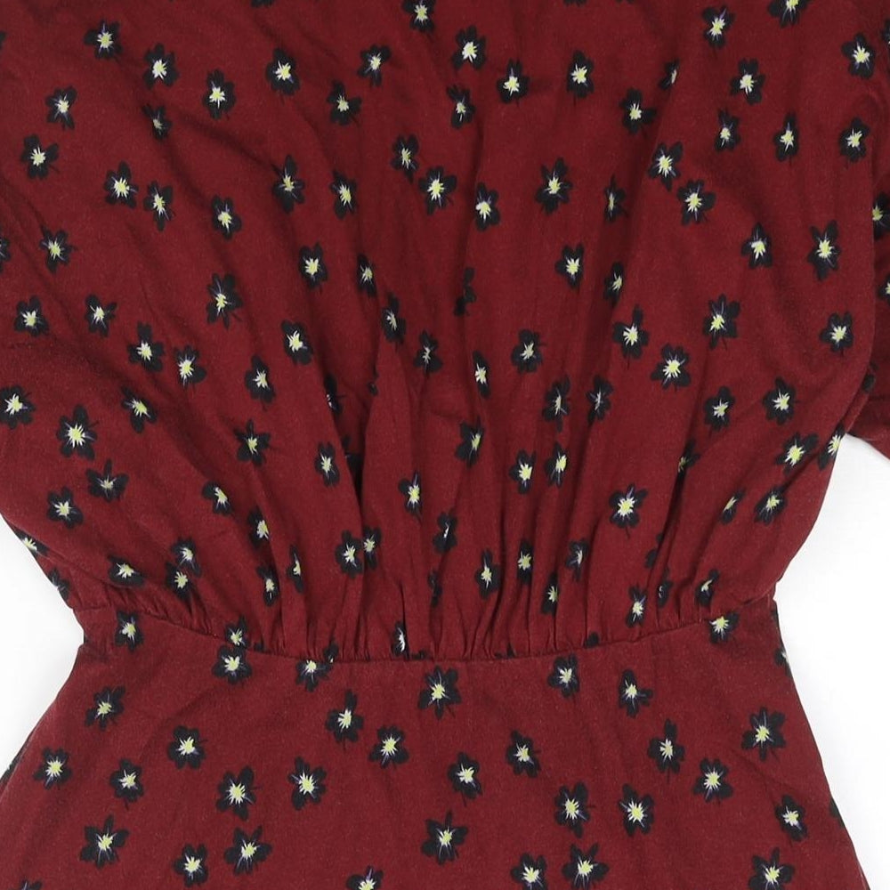 ASOS Womens Red Geometric Cotton A-Line Size 8 V-Neck Pullover - Button Detail Floral Print