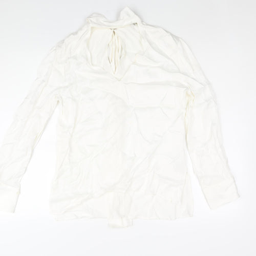 Zara Womens White Viscose Basic Blouse Size S V-Neck - Tie Detail